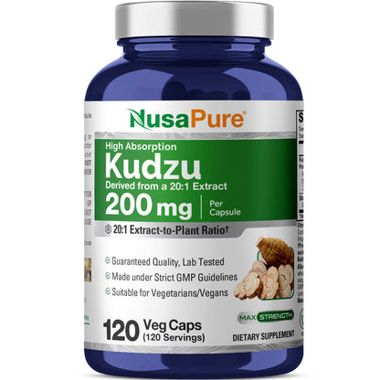 NusaPure Kudzu Root Extracto 20:1, 200 mg - 120 Cápsulas Vegetales (Sin OMG, Vegano, Bioperine)
