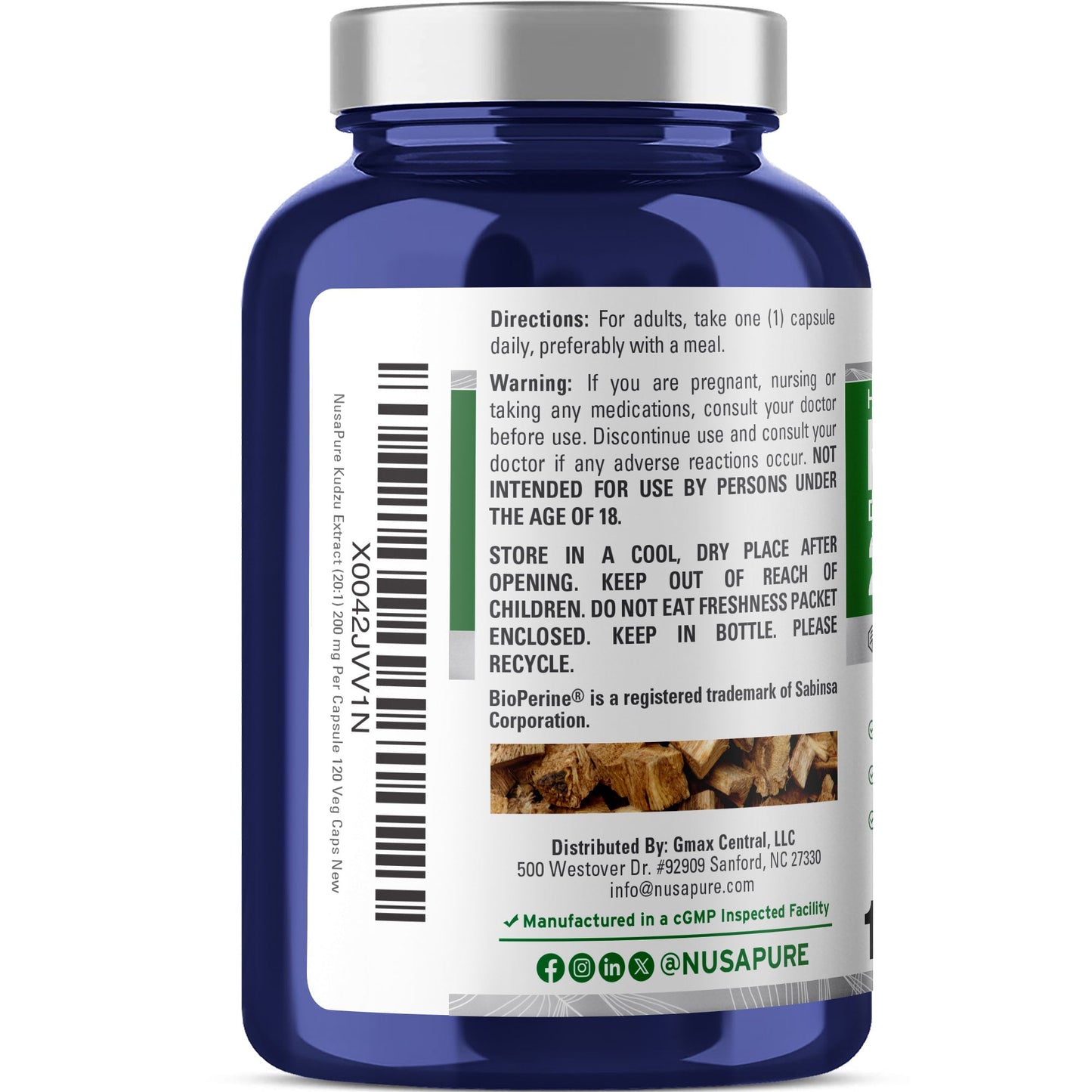 NusaPure Kudzu Root Extracto 20:1, 200 mg - 120 Cápsulas Vegetales (Sin OMG, Vegano, Bioperine)