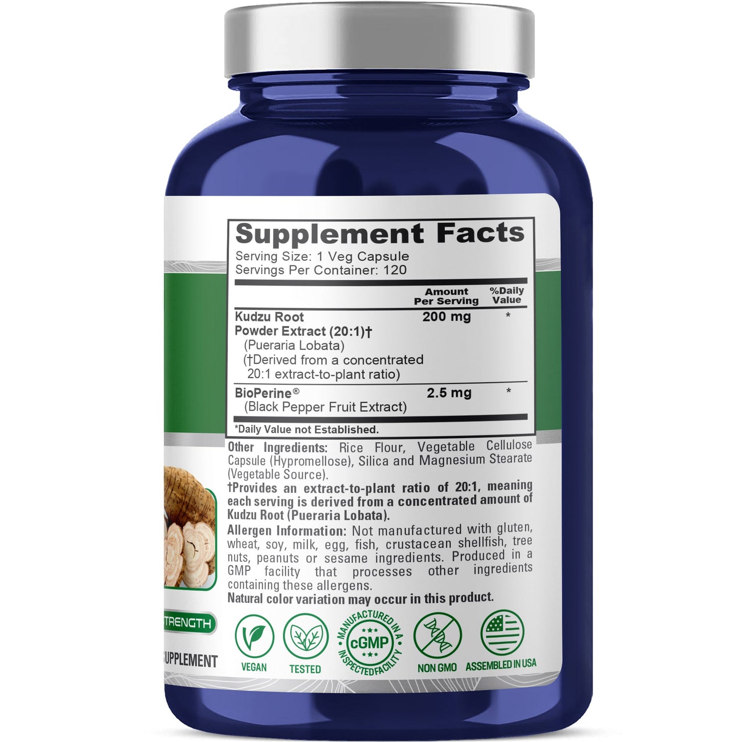 NusaPure Kudzu Root Extracto 20:1, 200 mg - 120 Cápsulas Vegetales (Sin OMG, Vegano, Bioperine)