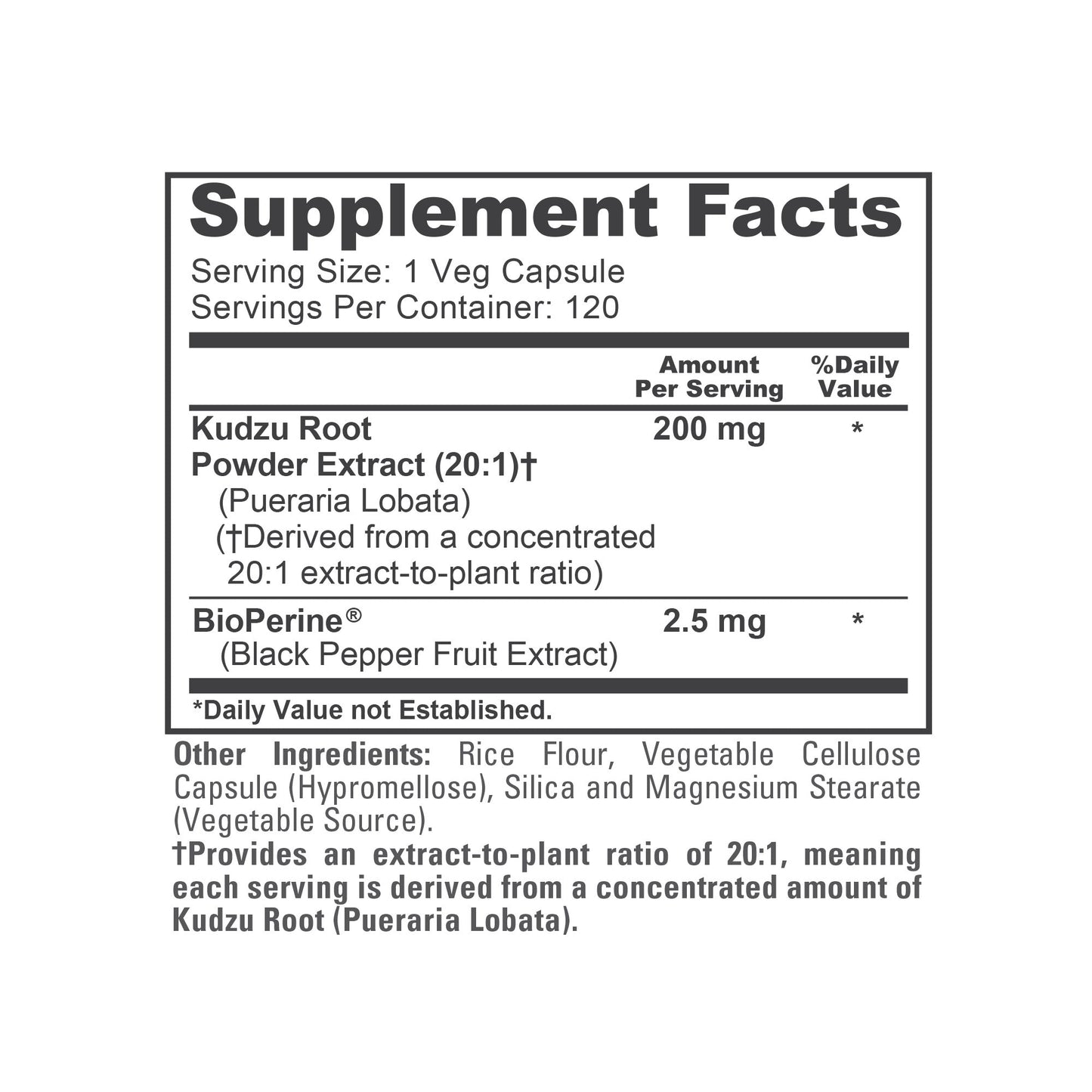 NusaPure Kudzu Root Extracto 20:1, 200 mg - 120 Cápsulas Vegetales (Sin OMG, Vegano, Bioperine)