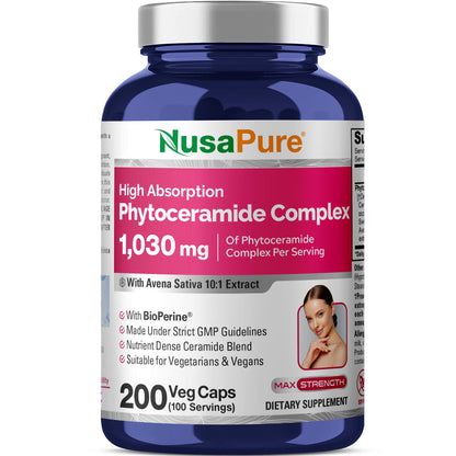 NusaPure Complejo de Fitoceramida Extracto 10:1, 1030 mg 200 Cápsulas Vegetales (No-OGM) Bioperina