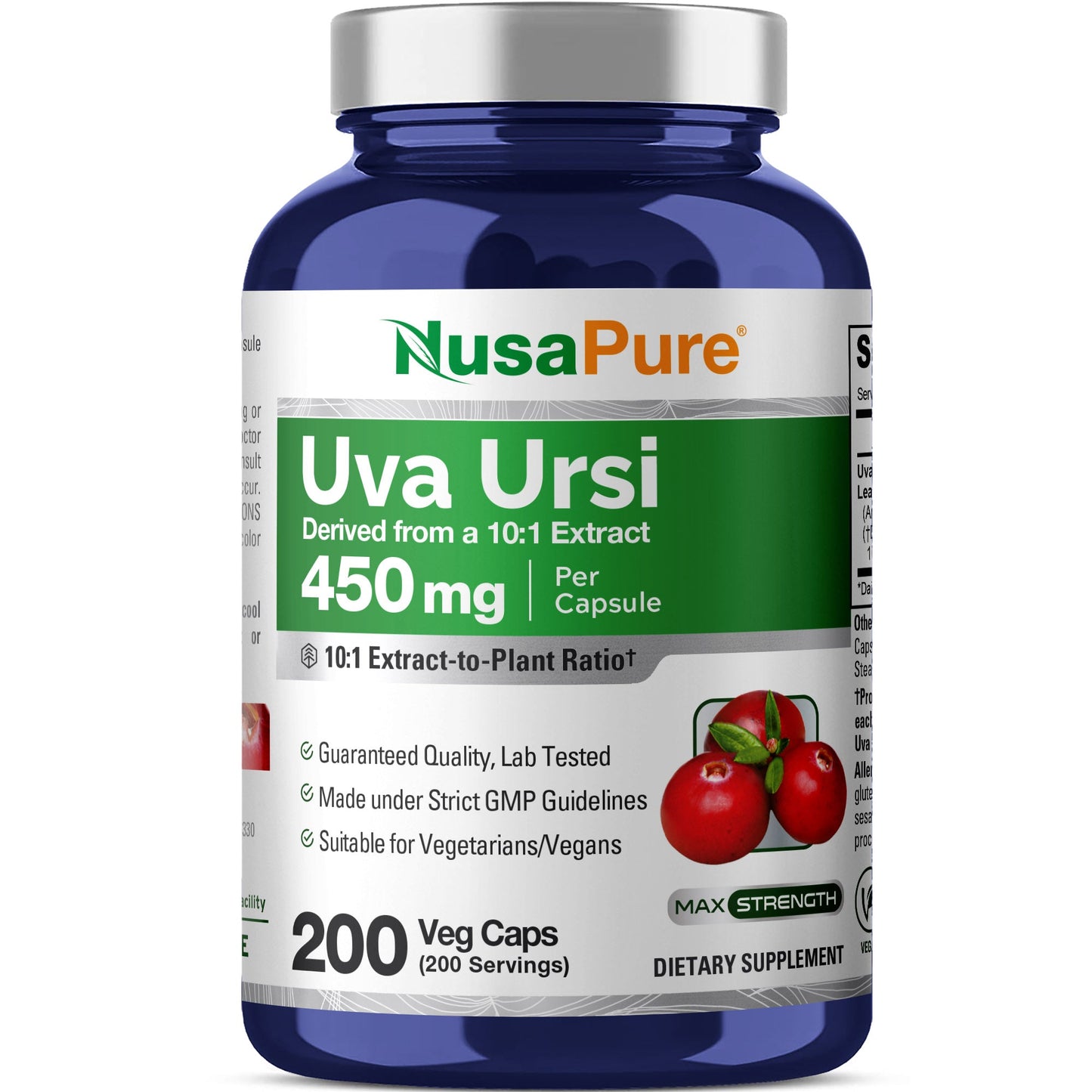 NusaPure Uva Ursi Extracto 10:1, 450 mg 200 cápsulas vegetarianas (sin OMG, vegano) Gayuba