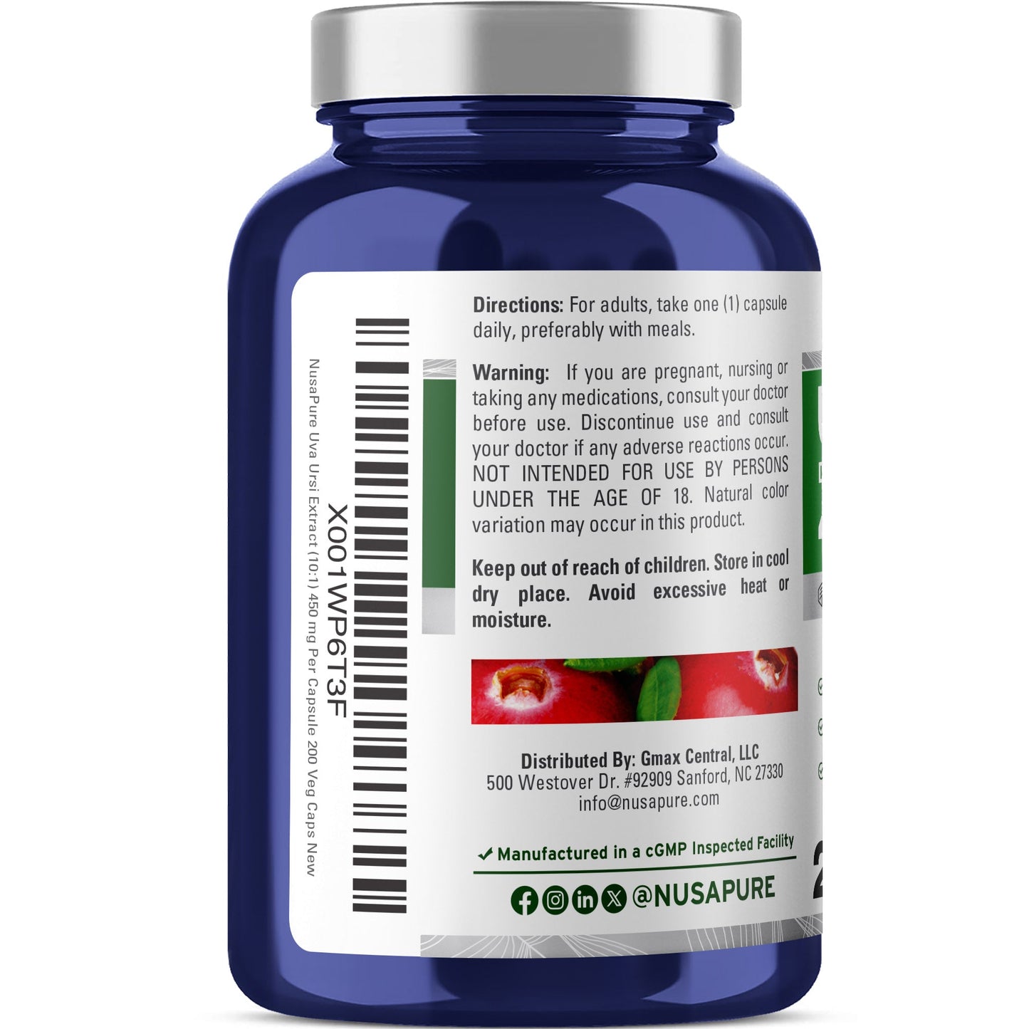 NusaPure Uva Ursi Extracto 10:1, 450 mg 200 cápsulas vegetarianas (sin OMG, vegano) Gayuba