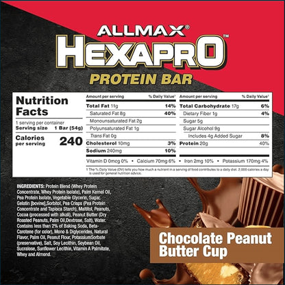 AllMax Hexapro Protein Bar 54g, 12 Single Bars