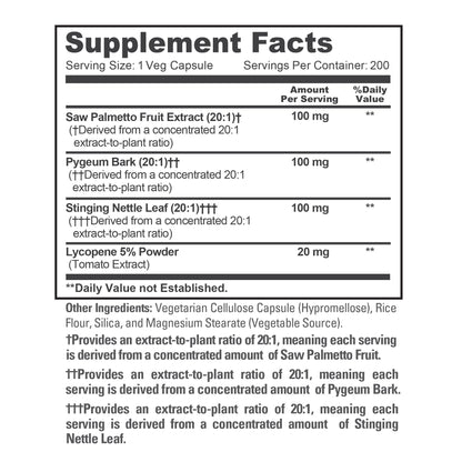 NusaPure Apoyo Prostático Extracto 20:1, 300 mg 200 Cápsulas Vegetales Suplemento Dietético Vegano, No OGM