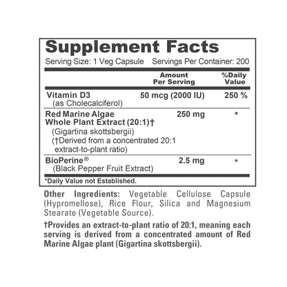 NusaPure Alga Marina Roja Extracto 20:1, 250 mg 200 Cápsulas Vegetales (Sin OGM y Sin Soja) Bioperine