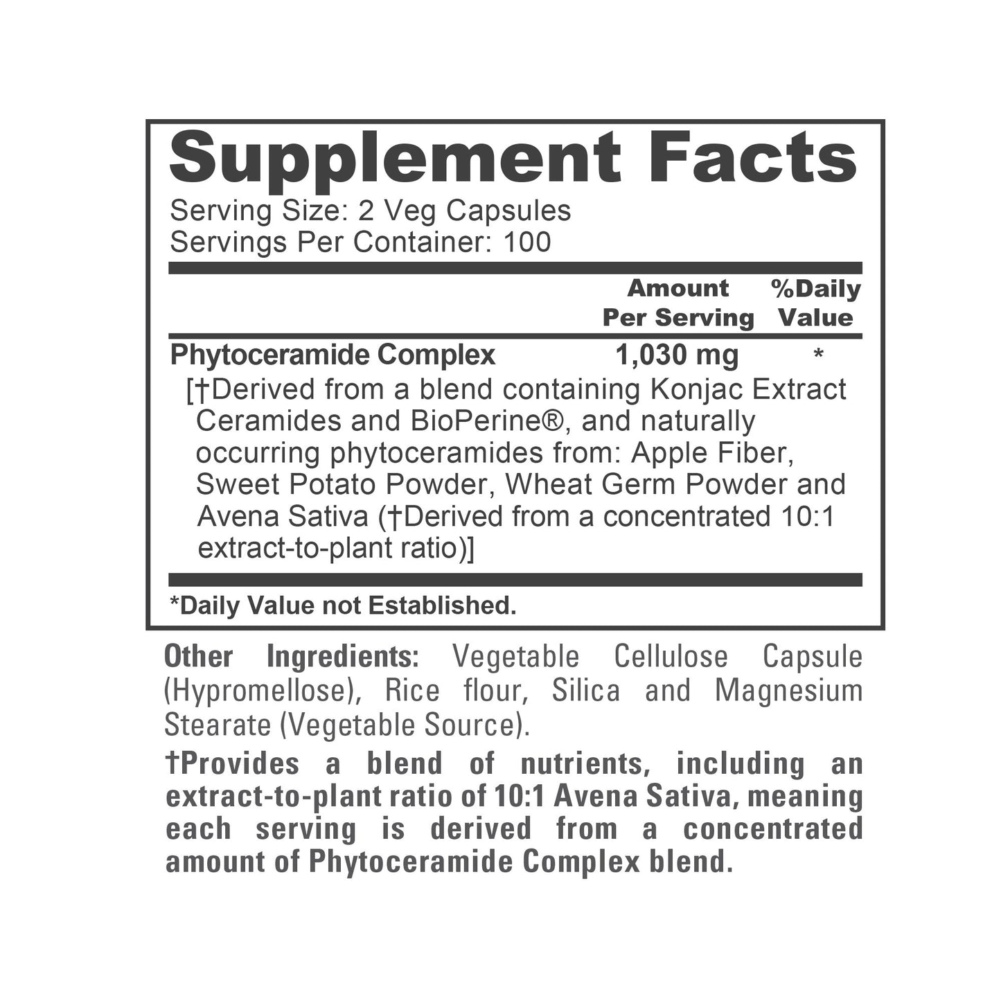 NusaPure Complejo de Fitoceramida Extracto 10:1, 1030 mg 200 Cápsulas Vegetales (No-OGM) Bioperina
