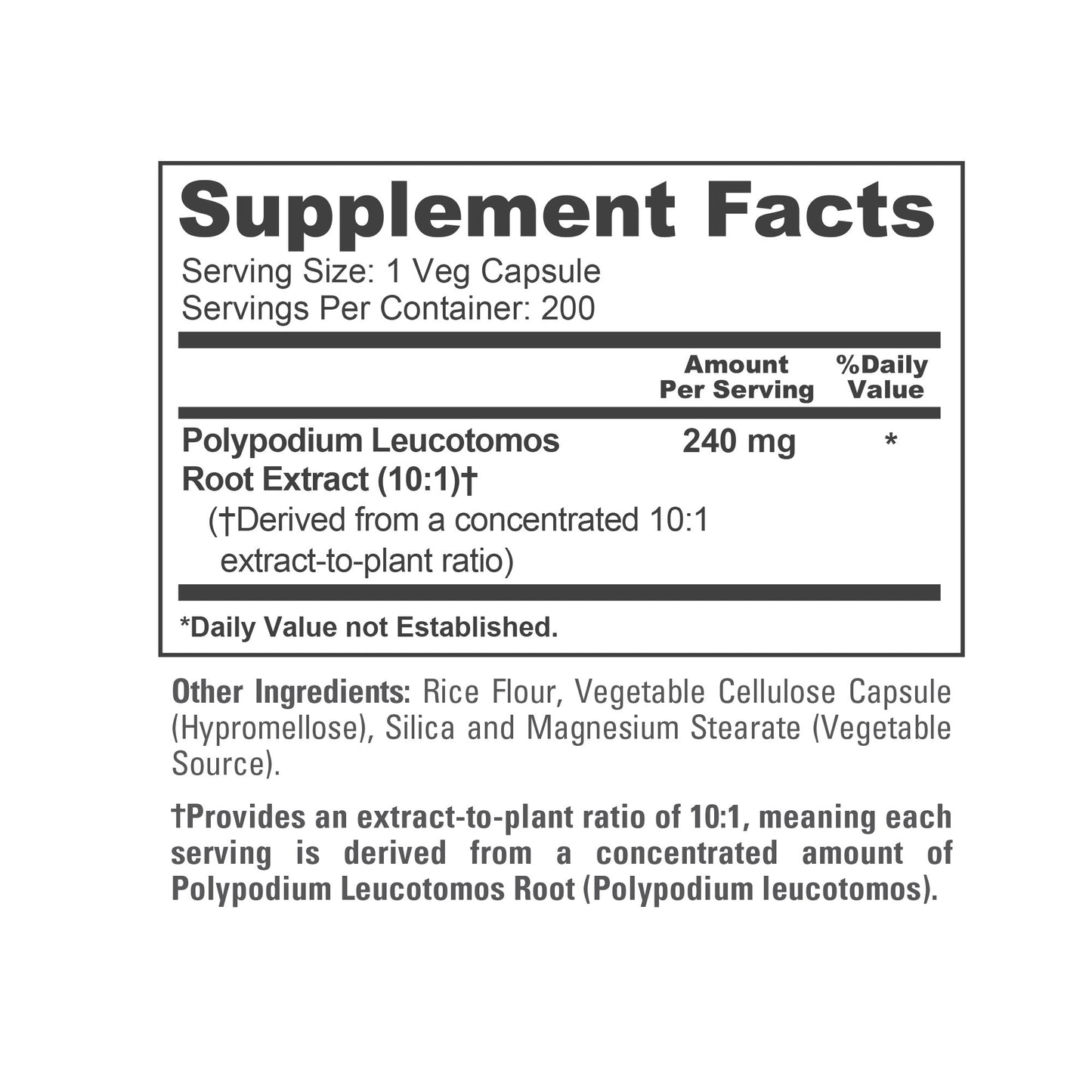 NusaPure Polypodium Leucotomos Extracto 10:1, 240 mg 200 Cápsulas Vegetales (Vegetariano, Sin OGM, Vegano)