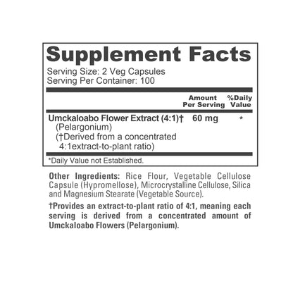 NusaPure Umckaloabo Extracto 4:1, 60 mg Cápsulas Vegetales 200 unidades (sin OMG, vegano)