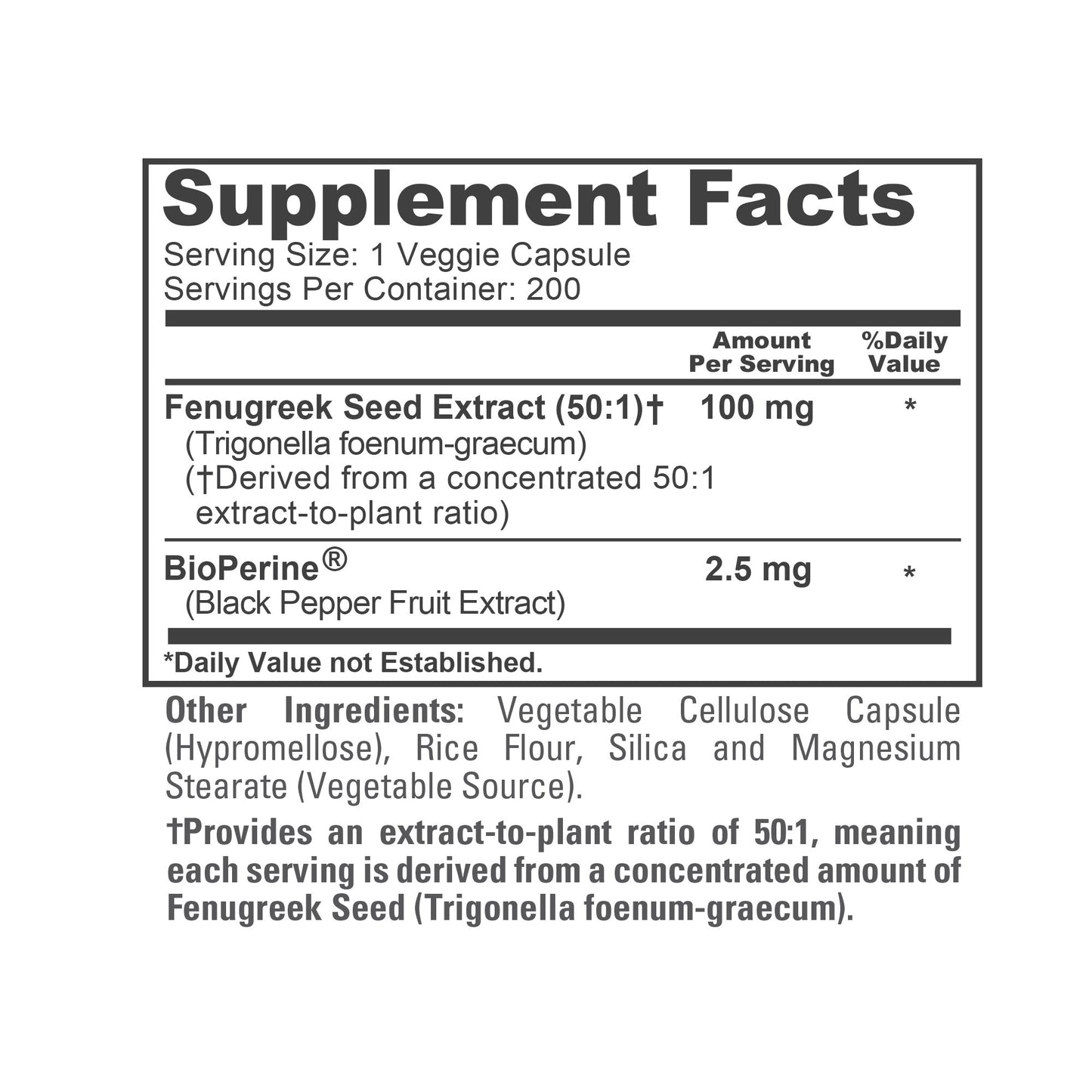 Cápsulas de fenogreco NusaPure, extracto 50:1, 100 mg, 200 cápsulas vegetales, sin OMG, vegano