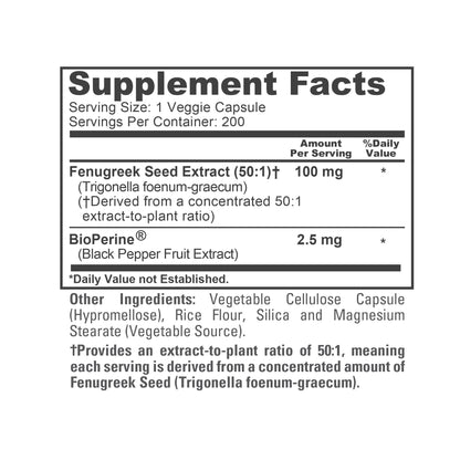 Cápsulas de fenogreco NusaPure, extracto 50:1, 100 mg, 200 cápsulas vegetales, sin OMG, vegano