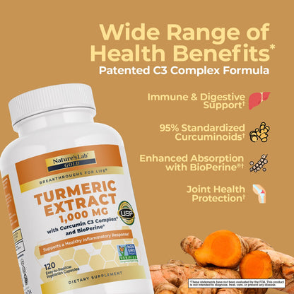 Extracto de Cúrcuma Gold de Nature's Lab con Complejo de Curcumina C3 y BioPerine - 120 Cápsulas