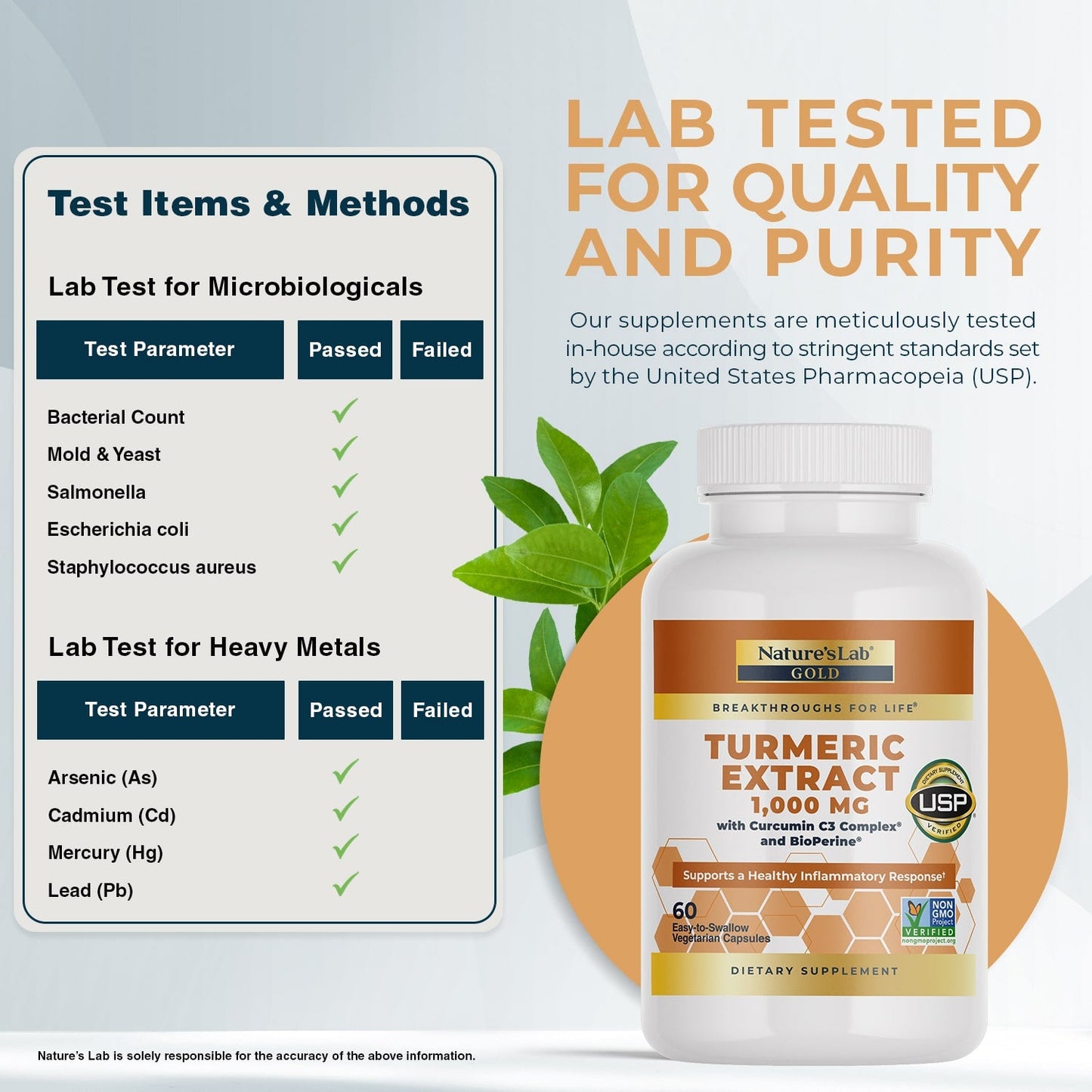 Nature's Lab Gold Extracto de Cúrcuma con Curcumina C3 y BioPerine - 60 cápsulas