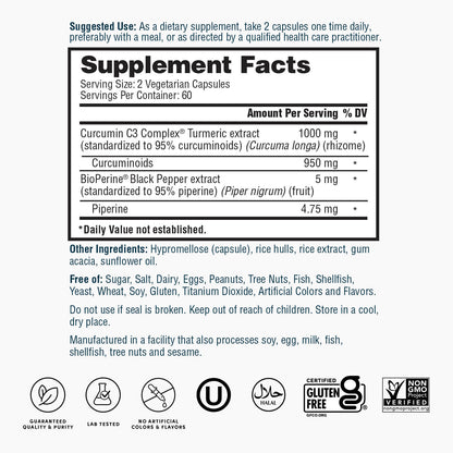 Extracto de Cúrcuma Gold de Nature's Lab con Complejo de Curcumina C3 y BioPerine - 120 Cápsulas