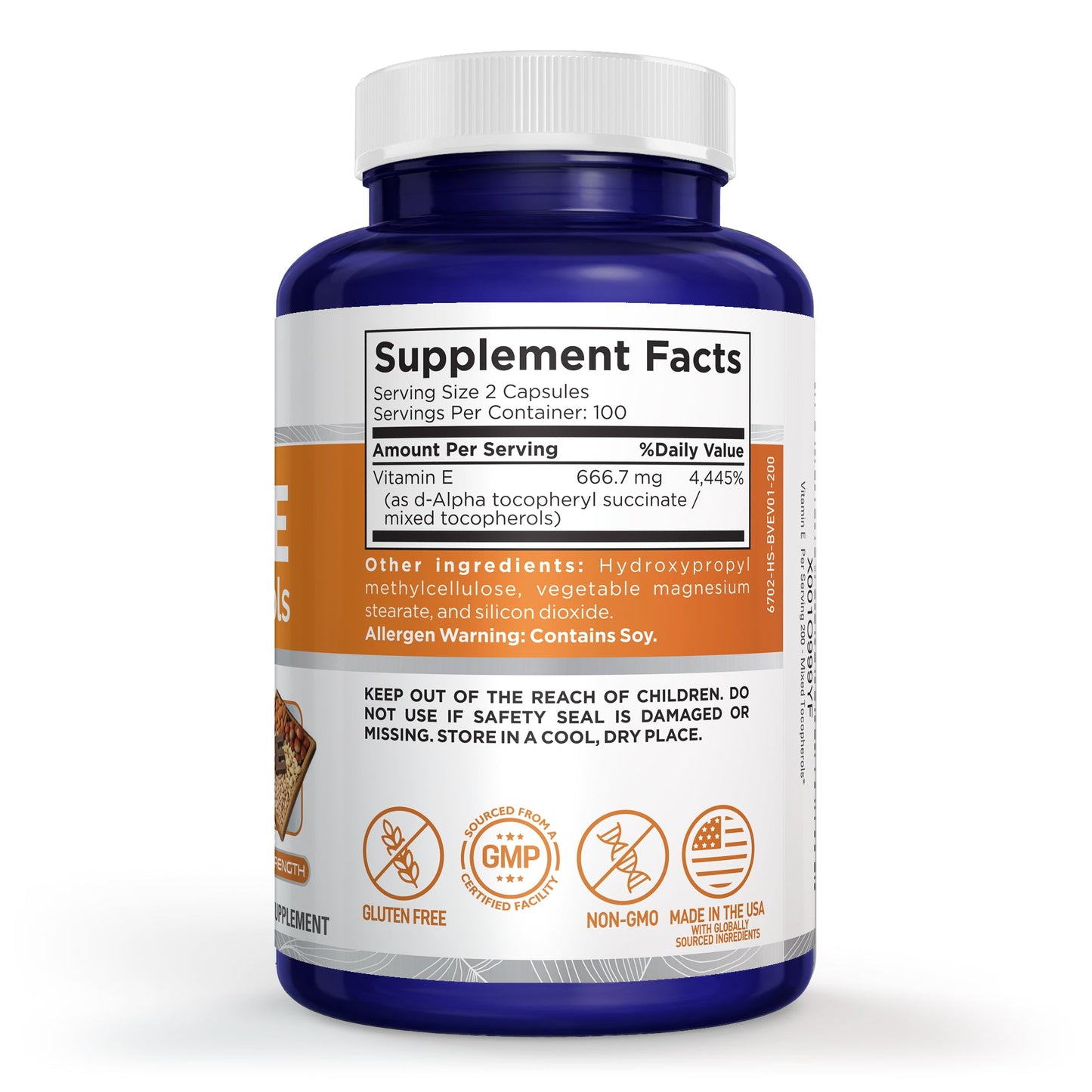 NusaPure Vitamina E Tocoferoles Mixtos - Apto para Vegetarianos/Veganos, Sin OGM - 1000 UI 200 Comprimidos