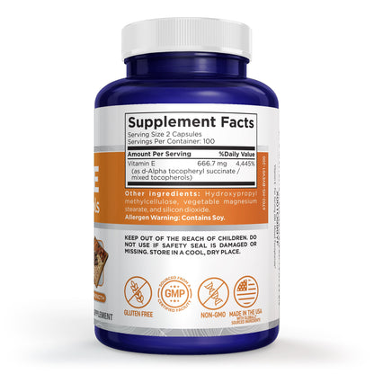 NusaPure Vitamina E Tocoferoles Mixtos - Apto para Vegetarianos/Veganos, Sin OGM - 1000 UI 200 Comprimidos