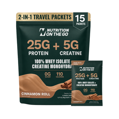 2-in-1 Molkenproteinisolat + Kreatin Reisepackungen