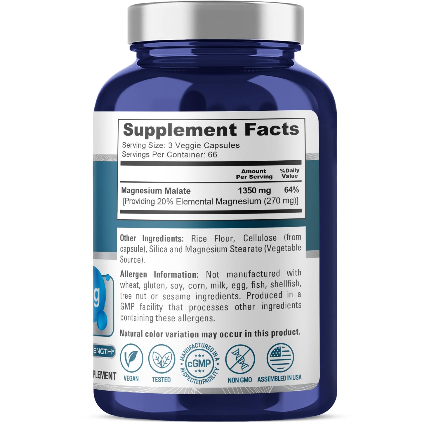 NusaPure Magnesio Malato 1350mg 200 Cápsulas Vegetales (Vegano, Sin OMG, Vegano)