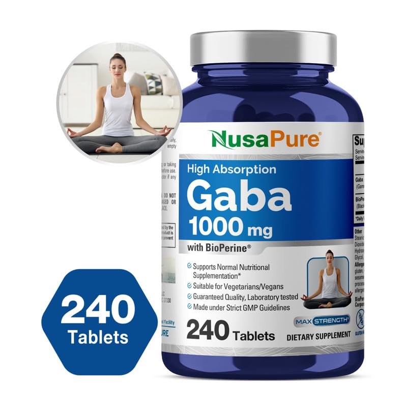 NusaPure GABA - Apto para vegetarianos/veganos, sin OMG - 1000 mg - 240 comprimidos