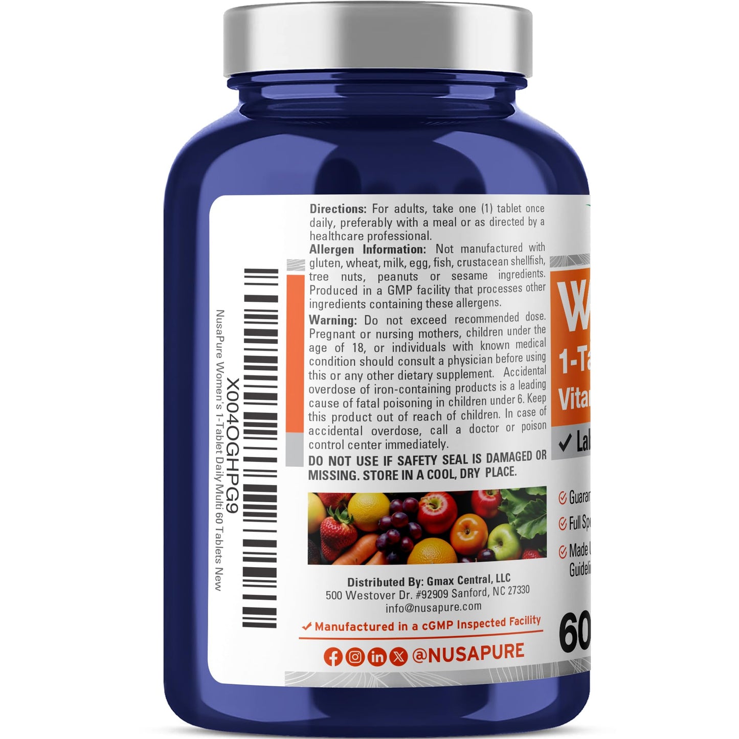 NusaPure Multivitaminas y Minerales para Mujeres, Probado en Laboratorio 60 Comprimidos Suplemento Dietético No Modificado Genéticamente