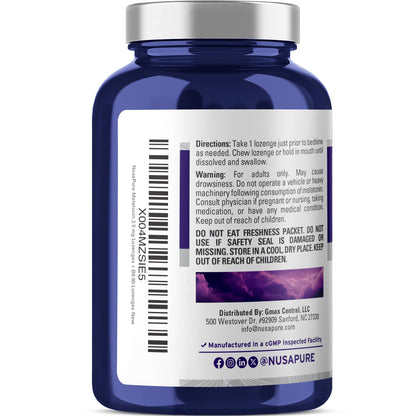 NusaPure Pastillas de melatonina con vitamina B6 - Disolución rápida, aptas para vegetarianos/veganos, sin OMG - 2,5 mg - 60 unidades