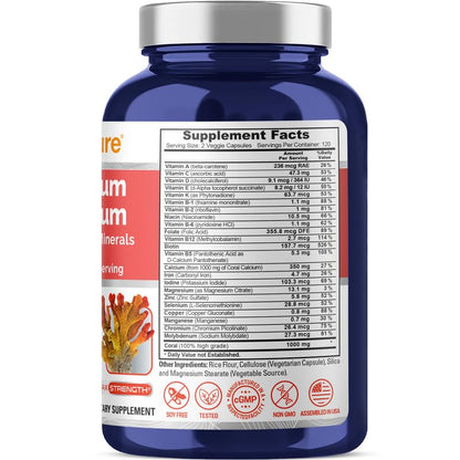 NusaPure Coral Calcium with 22 Vitamins & Minerals, Non- GMO - 1000 mg - 240 Caps