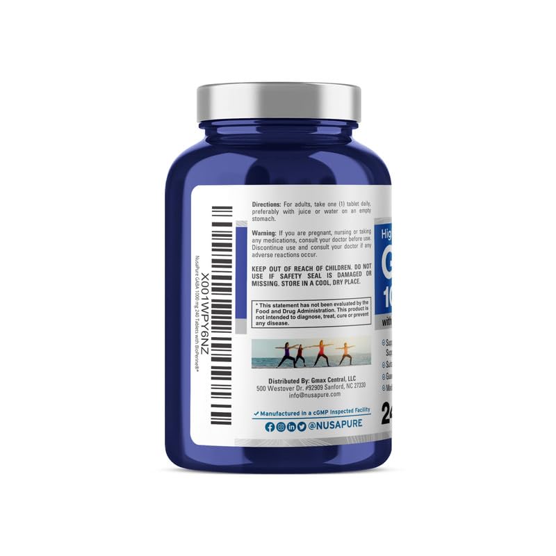 NusaPure GABA - Apto para vegetarianos/veganos, sin OMG - 1000 mg - 240 comprimidos