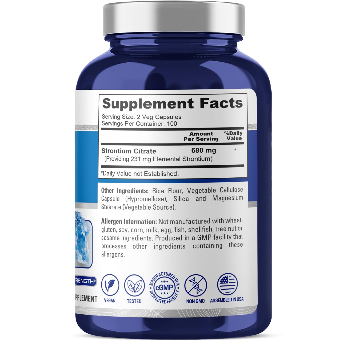 NusaPure Citrato de estroncio - Apto para vegetarianos/veganos, sin OMG - 680 mg 200 cápsulas