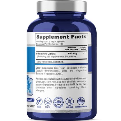 NusaPure Citrato de estroncio - Apto para vegetarianos/veganos, sin OMG - 680 mg 200 cápsulas