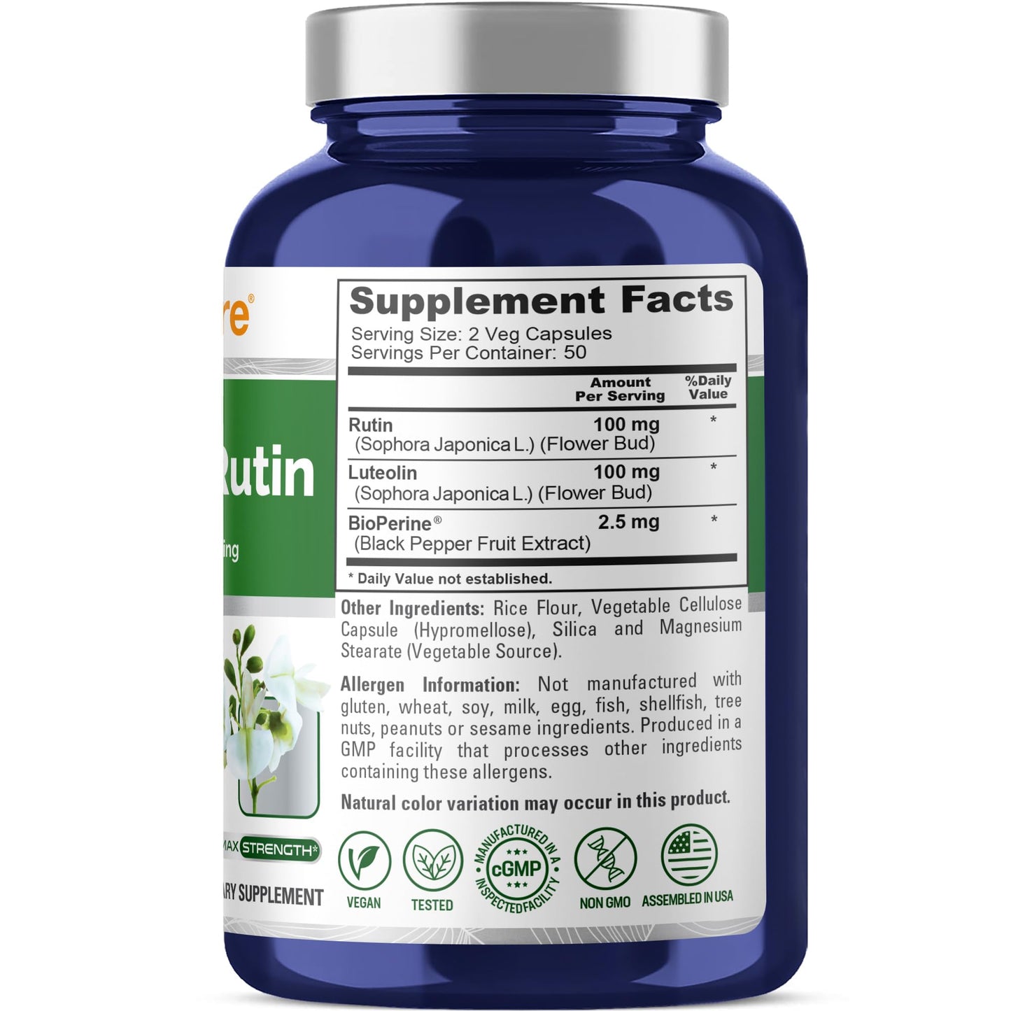 NusaPure Luteolina Complex con Rutina 200 mg | 100 Cápsulas | Fórmula de Flavonoides Vegetariana, No OGM y Vegana
