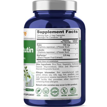NusaPure Luteolina Complex con Rutina 200 mg | 100 Cápsulas | Fórmula de Flavonoides Vegetariana, No OGM y Vegana