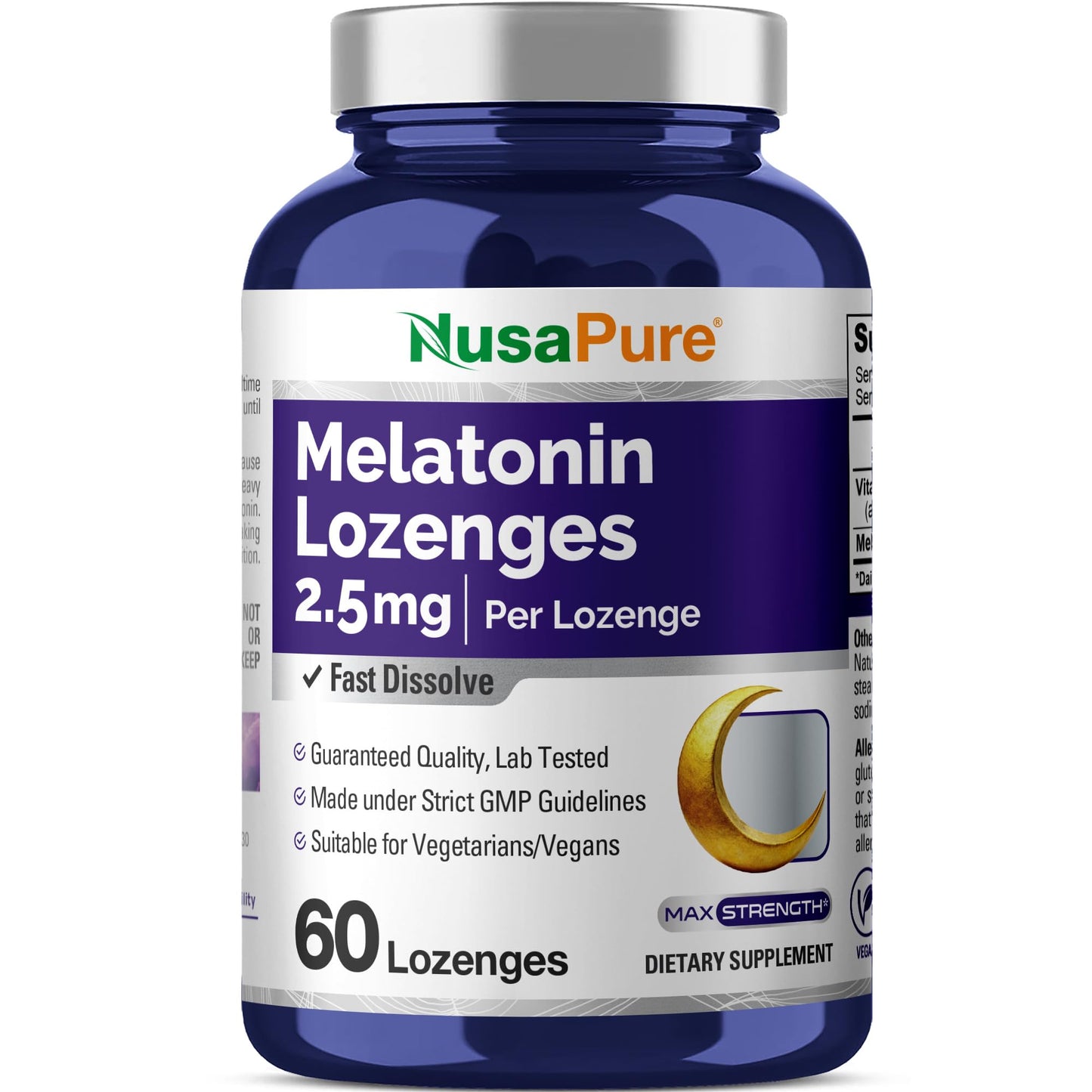NusaPure Pastillas de melatonina con vitamina B6 - Disolución rápida, aptas para vegetarianos/veganos, sin OMG - 2,5 mg - 60 unidades