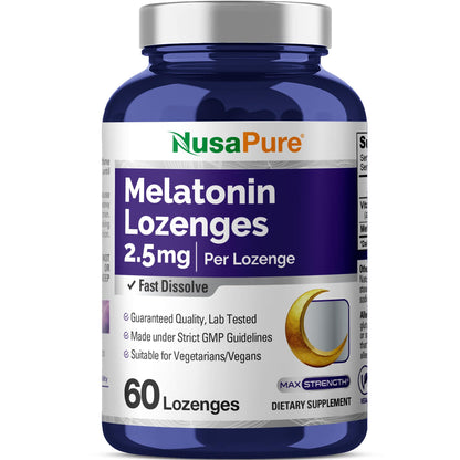 NusaPure Pastillas de melatonina con vitamina B6 - Disolución rápida, aptas para vegetarianos/veganos, sin OMG - 2,5 mg - 60 unidades