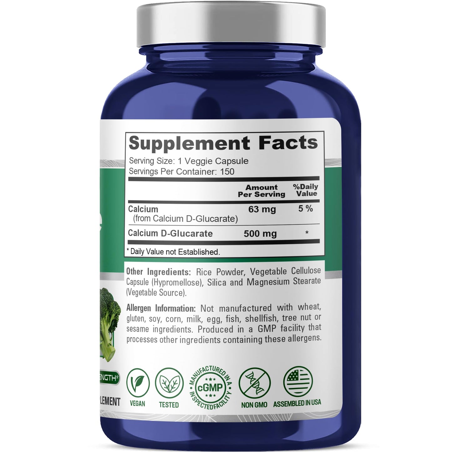 NusaPure Calcio D-Glucarato 500 mg 150 Cápsulas Vegetales, Vegano, Sin OGM, Sin Gluten