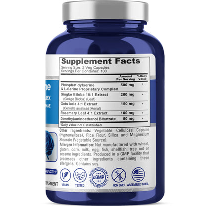 NusaPure Fosfatidilserina Memoria Complejo Definitivo 1000mg 200 Cápsulas Vegetarianas (Vegano, Sin OGM)