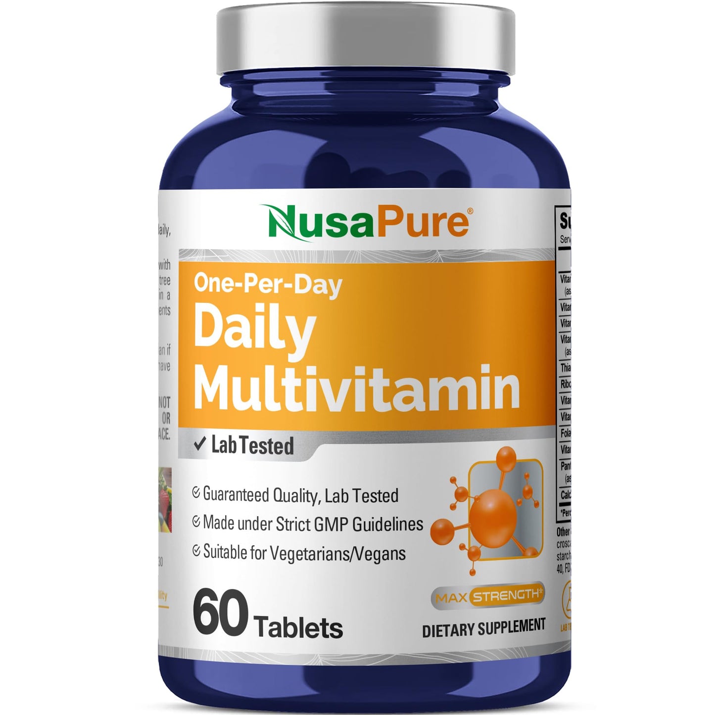 NusaPure Multivitamínico Diario con Estearato de Magnesio Vegetal - Apto para Vegetarianos/Veganos, No OGM - 60 Comprimidos