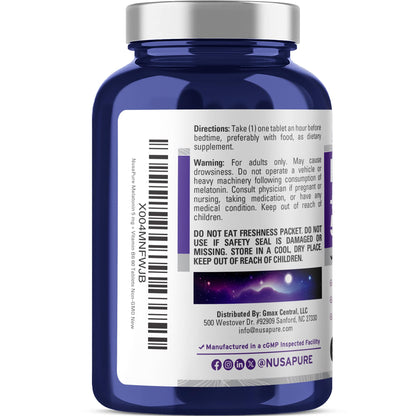 NusaPure Melatonina con Vitamina B6 y Calcio - Apto para Vegetarianos/Veganos, Sin OGM - 5 mg - 60 Comprimidos