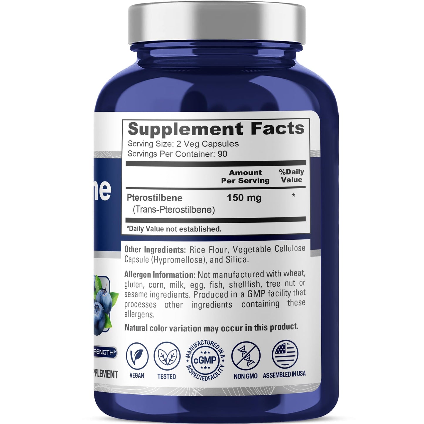 NusaPure Pterostilbene 150mg 180 Cápsulas Vegetales (Sin OGM, Vegano)