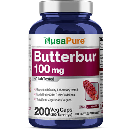 Extracto de Petasita NusaPure 100 mg por cápsula 200 Cápsulas Vegetales (No-OGM, Vegetariano, Vegano)