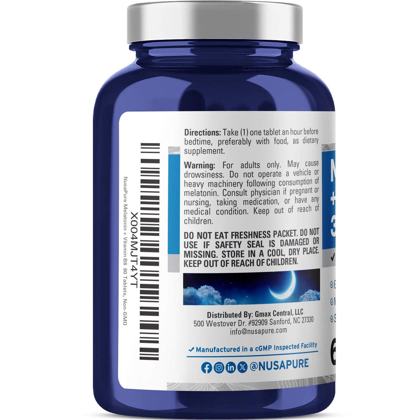 NusaPure Melatonina 3 mg 60 Comprimidos Vegetariano/Vegano, Sin OGM