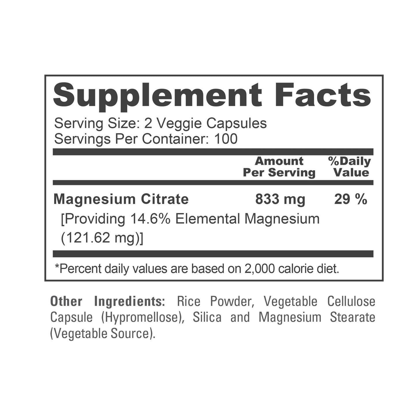 Citrato de Magnesio 833mg de NusaPure - 200 Cápsulas Vegetales (Vegetariano, No OGM, Vegano)