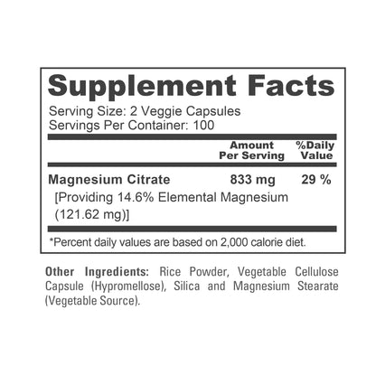 Citrato de Magnesio 833mg de NusaPure - 200 Cápsulas Vegetales (Vegetariano, No OGM, Vegano)
