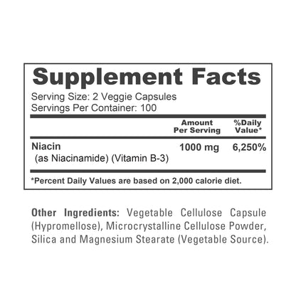 NusaPure Niacinamida 1000mg 200 Cápsulas Vegetales (Sin OGM, Vegano) Sin Enrojecimiento