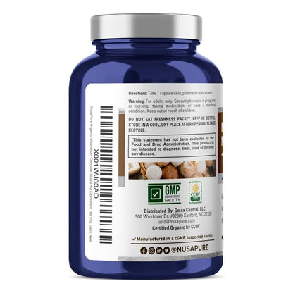 NusaPure Complejo de Hongos Orgánicos 450 mg por Cápsula, 180 Cápsulas Vegetales, sin OMG, Enoki, Cola de Pavo, Reishi, Chaga, Maitake