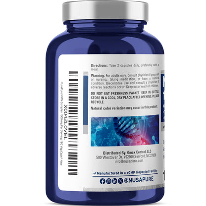NusaPure NMN Complex 1.000 mg por porción con Resveratrol, Raíz de Cúrcuma, Quercetina y BioPerine, 180 Cápsulas Veganas (90 Porciones) – Sin OGM, Vegano, Probado en Laboratorio, Fabricado en Instalación cGMP