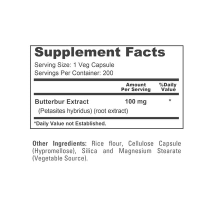 Extracto de Petasita NusaPure 100 mg por cápsula 200 Cápsulas Vegetales (No-OGM, Vegetariano, Vegano)