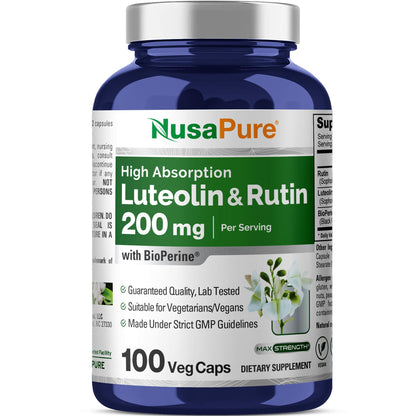 NusaPure Luteolina Complex con Rutina 200 mg | 100 Cápsulas | Fórmula de Flavonoides Vegetariana, No OGM y Vegana