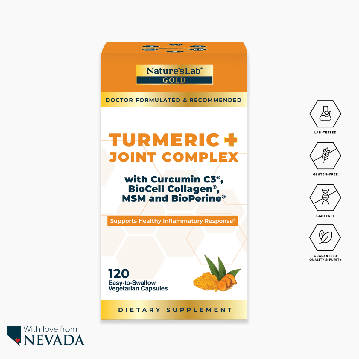 Nature's Lab Oro Cúrcuma + Complejo Articular - 120 Cápsulas